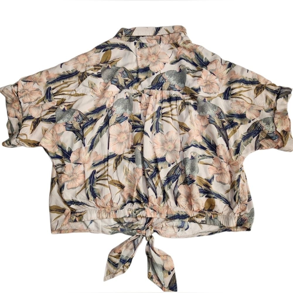 American Eagle Women's Floral Crop Tops Size M Button Down Oversized Fit Blouse - Picture 8 of 12